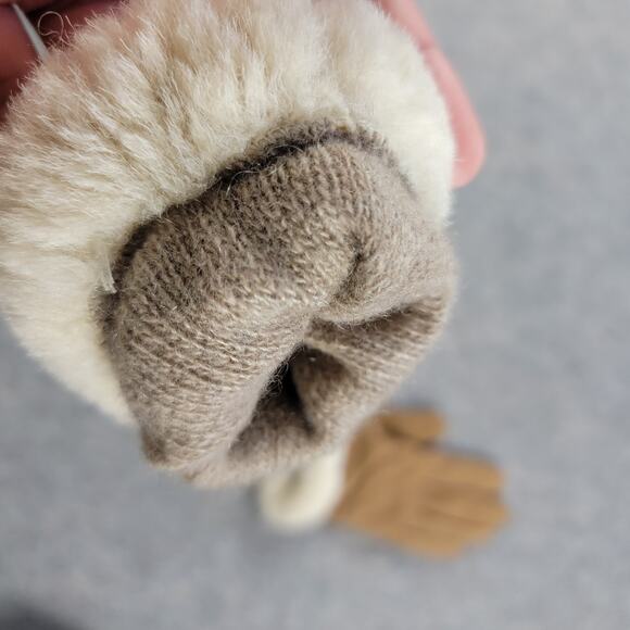 UGG Suede Leather Gloves Cashmere Lined Shearling Cuff Chestnut Brown Size L - Picture 5 of 8